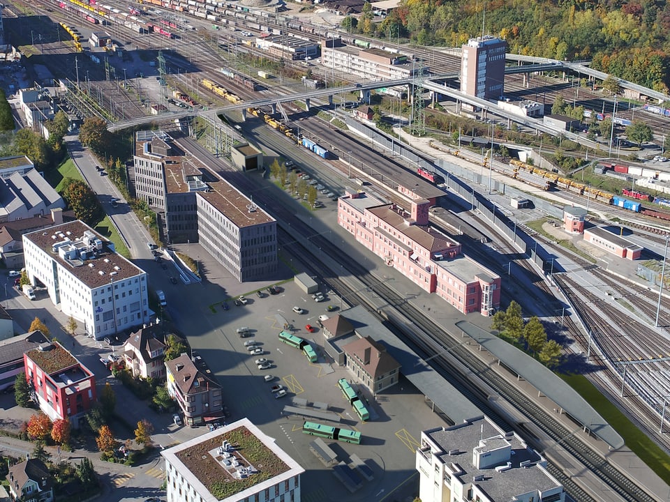 Visualisierung des Muttenzer Bahnhofs, nach dem geplanten Ausbau.