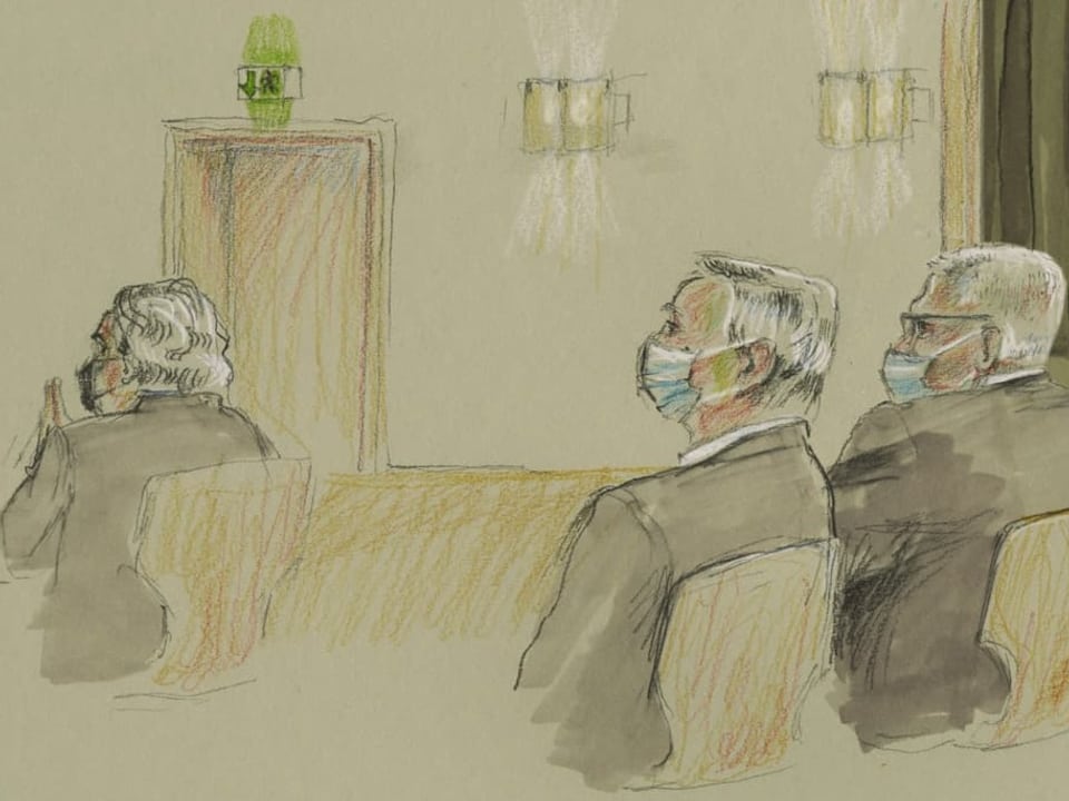 Zeichnung aus dem Gerichtssaal.