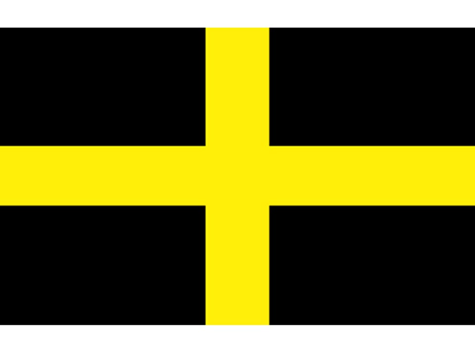 Schwarze Flagge mit goldenem Kreuz