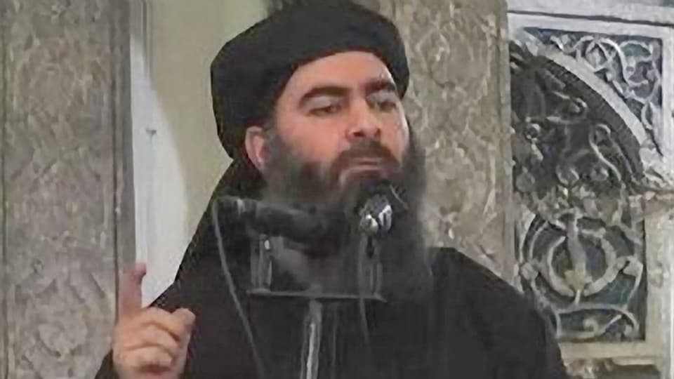 Abu Bakr al-Baghdadi bei einer Predigt in Mosul. 