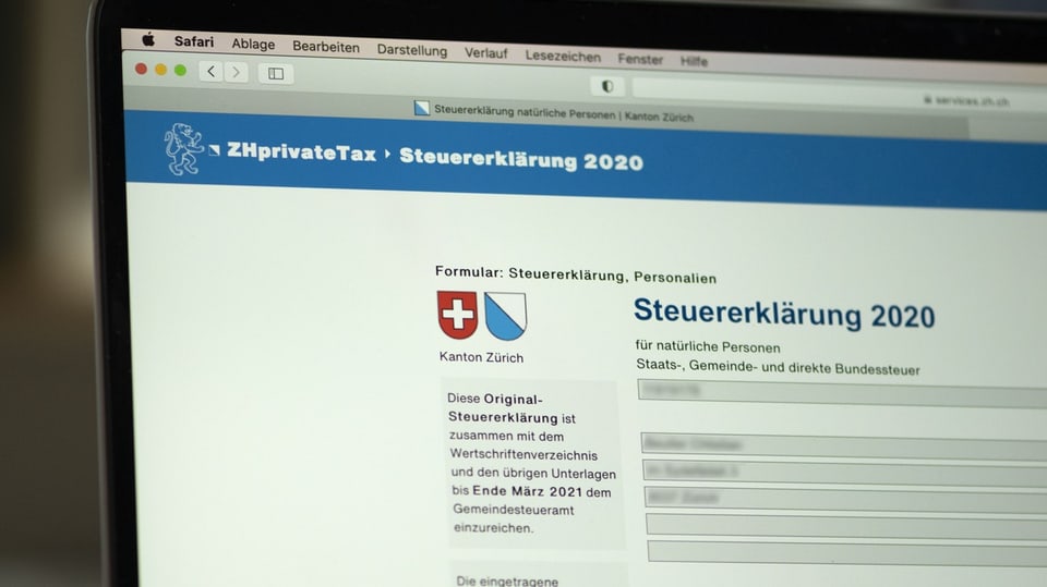 Blick auf Browserfenster mit dem Steuerformular des Kantons Zürich (2020)