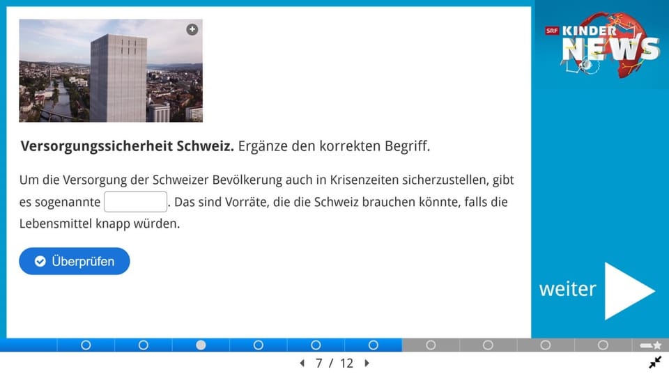 Screenshot einer Quiz-Frage aus dem Quiz zu den Kinder-News.