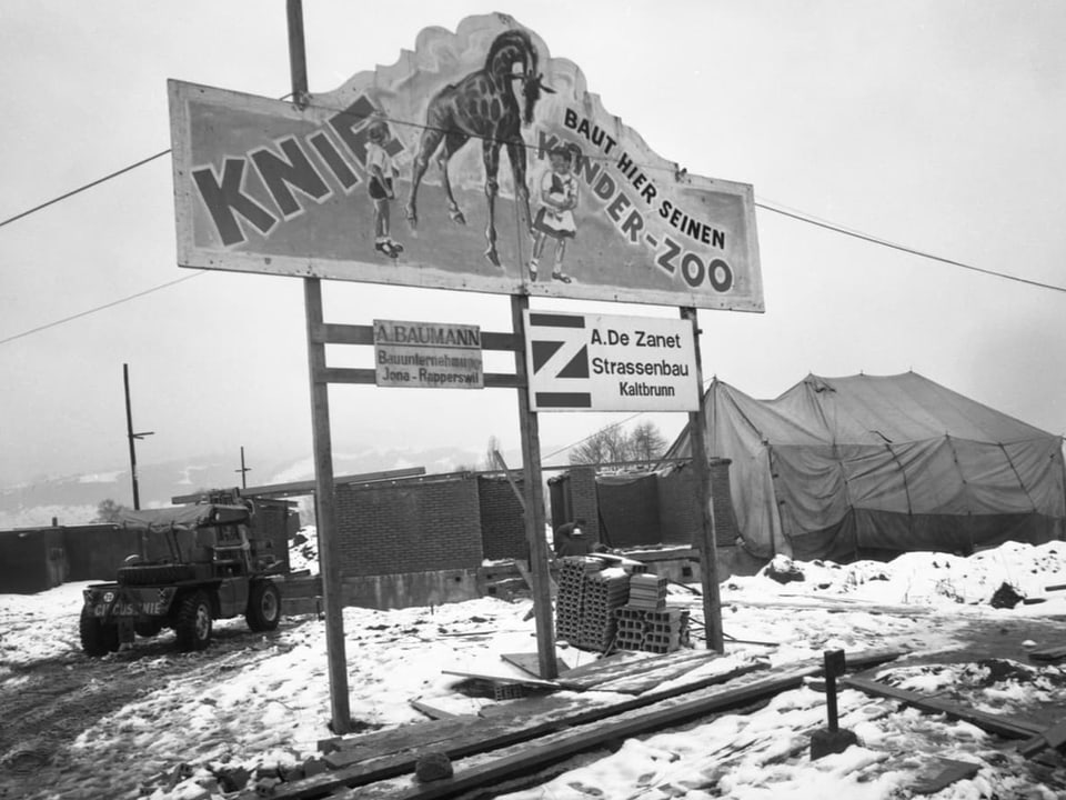 Schwarz-Weiss-Bild der Baustelle von Knies Kinderzoo 1962