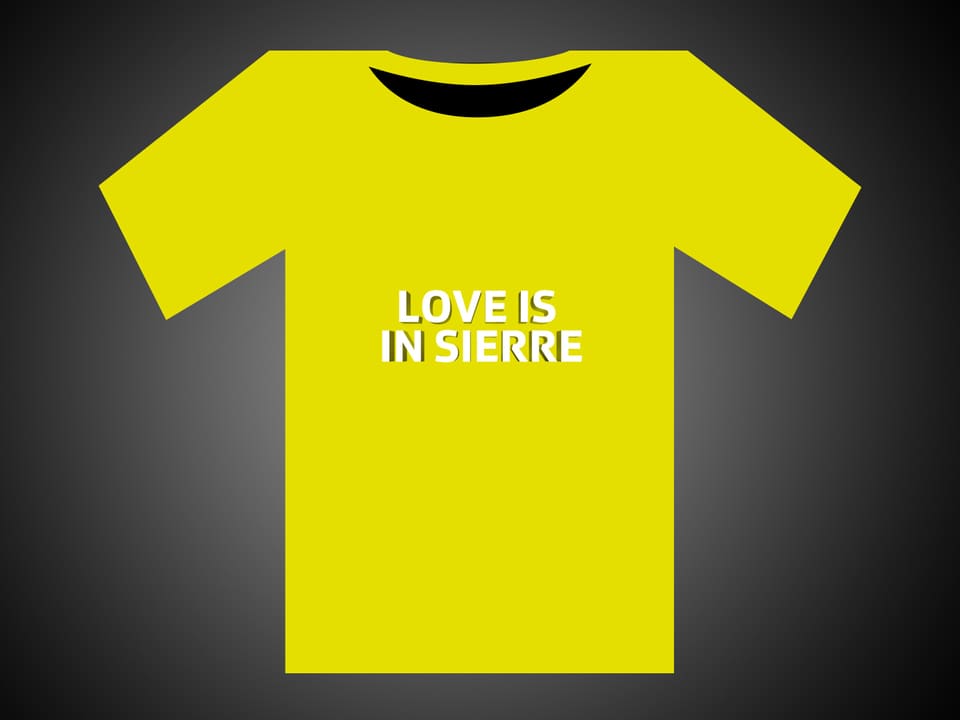 Weisse Schrift auf gelbem T-Shirt: Love Is In Sierre.