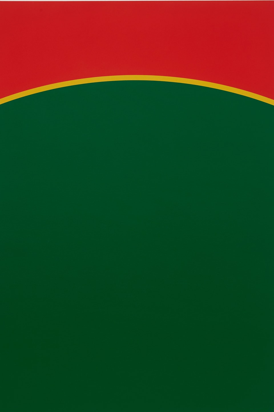 Unten grün (ca. 2/3 des Bildes), wie ein Hügel oben rund, dann gelber Strich, oben rot. 