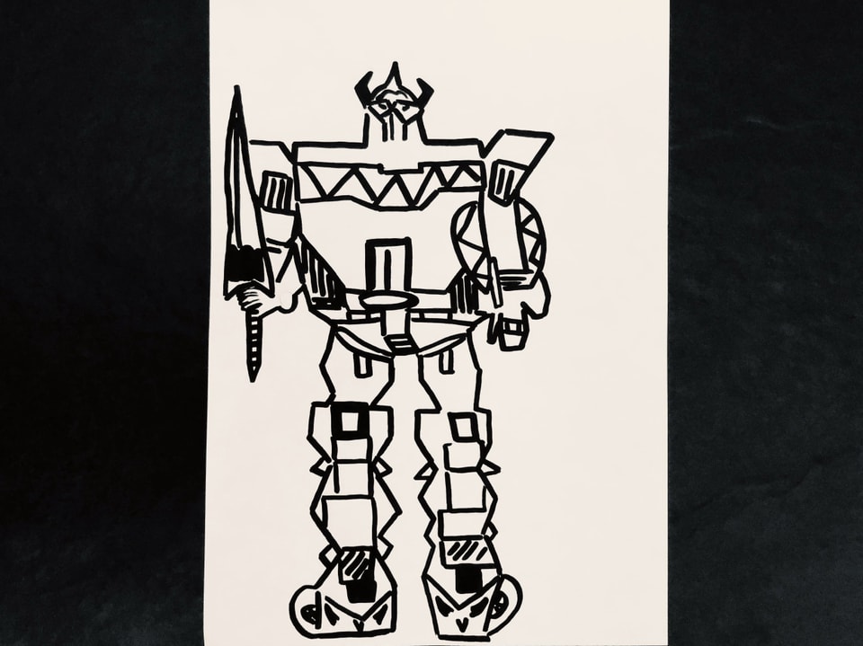 Zeichnung eines Mecha Roboters.