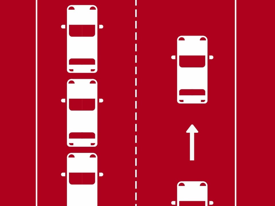 Grafik zeigt auf, wie Autos auf der rechten Spur vorbeifahren
