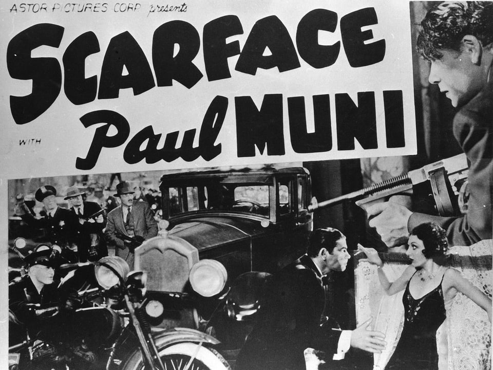 Chicago-Typwriter: Schauspieler Paul Muni mit der Thompson-Maschinenpistole.