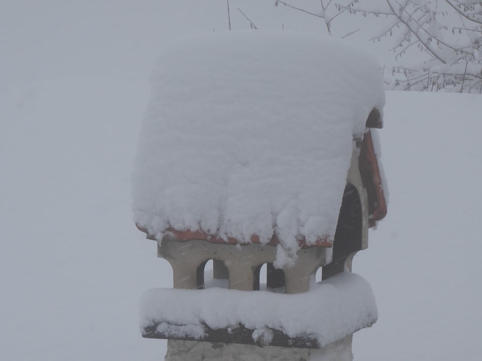 Vogelhaus mit Schnee.