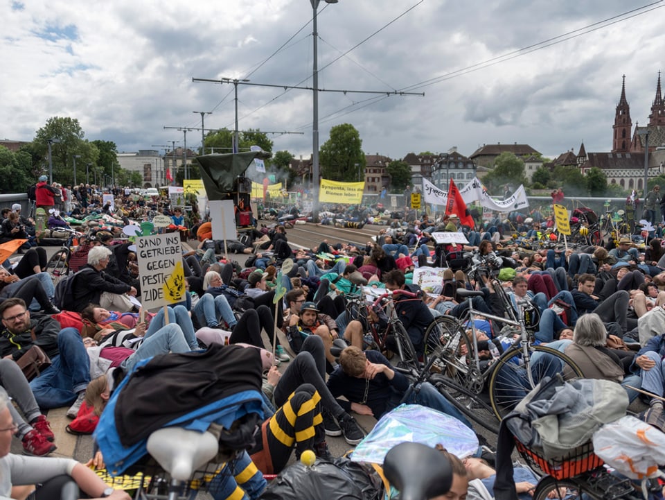 Demonstration von letztem Jahr: Sit-In auf der Wettsteinbrücke.