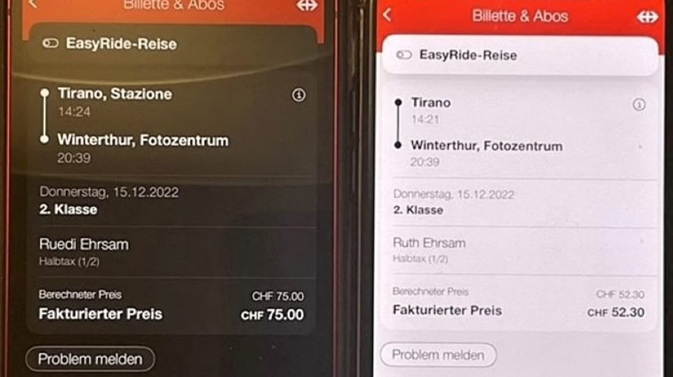 Zwei Screenshots mit Preis für gelöstes Easyride-Ticket