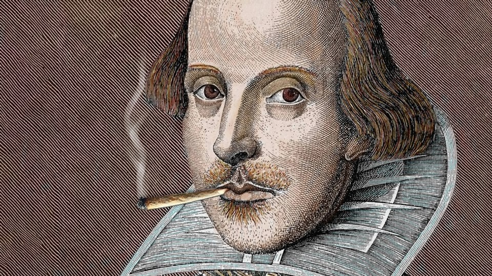 Illustration von William Shakespeare mit einer Zigarette im Mund.