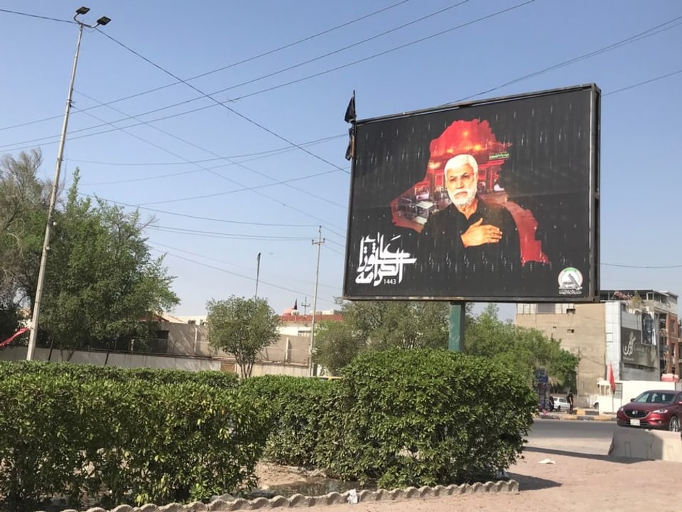 Plakat vom irakischen Kommandanten Abu Mahdi Al-Muhandis, Kommandant des Milizenverbands Hashd al-Shaabi