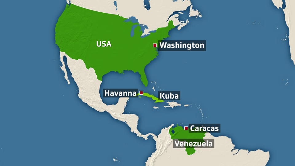 Karte mit den USA, Mittelamerika, Kuba und Venezuela.