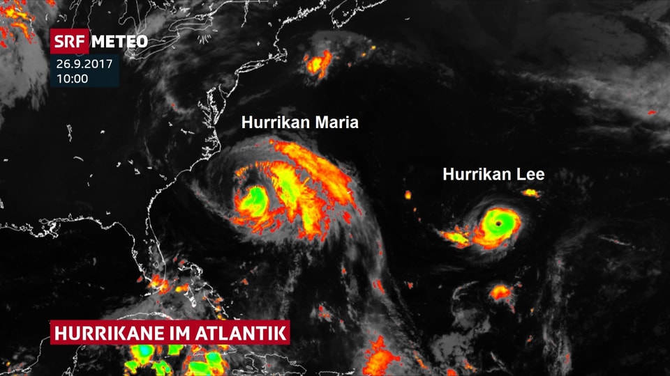 Satellitenbild zeigt auf dem Altlantik die beiden Hurrikane Lee und Maria.