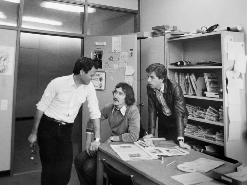 Charles Clerc, Walter Kälin und Peter Bühler im Büro.