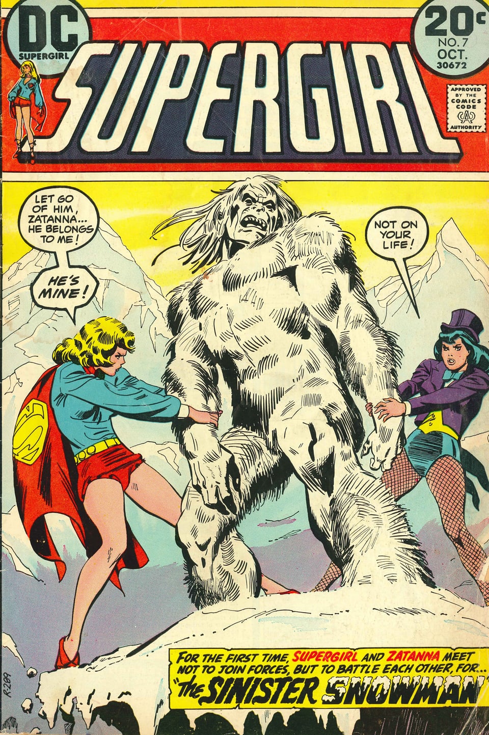 Titelbild eines Supergirl-Comics, das Supergirl im Kampf mit einem Yeti zeigt.