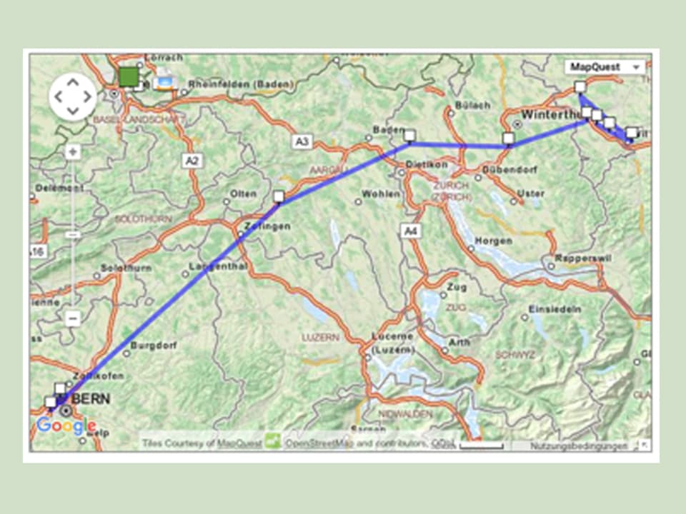 Schweizer Karte mit eingezeichneter Route.