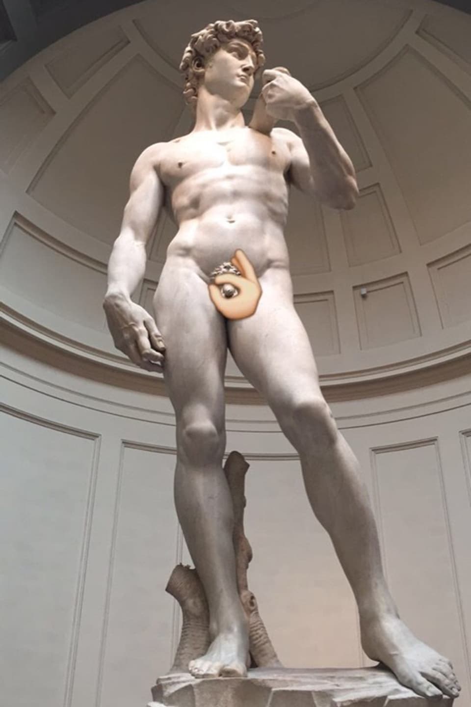 Ein Emoji umrahmt das Geschlechtsteil von Michelangelos David.