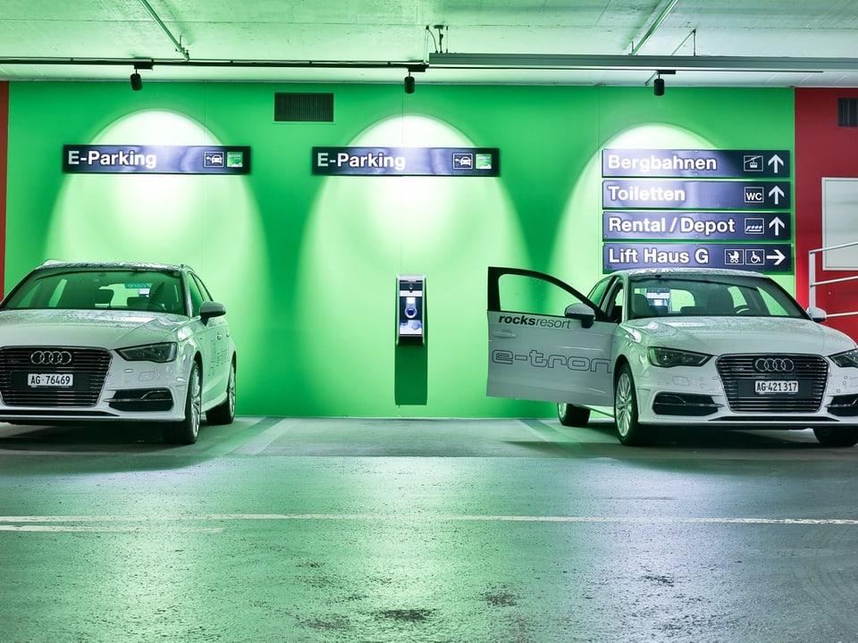 Laax bietet Parkplätze für Elektrofahrzeuge an. 