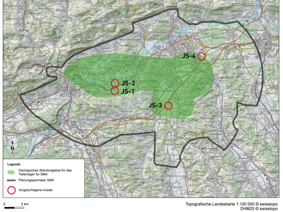 Gebiet Jura-Südfuss (Kantone Solothurn und Aargau).