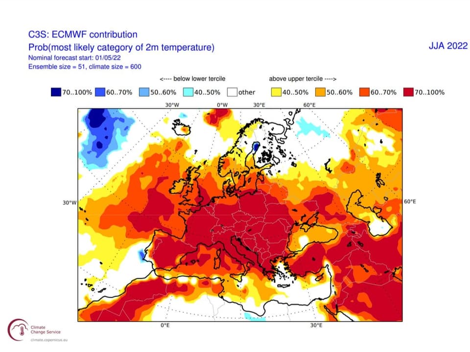 Temperaturanomlie für Europa im Sommer