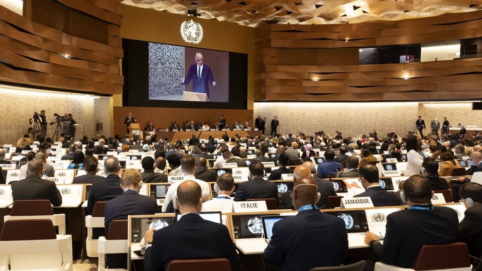 Alain Berset spricht zu den Vertreterinnen und Vertretern der WHO-Mitgliedstaaten in Genf.