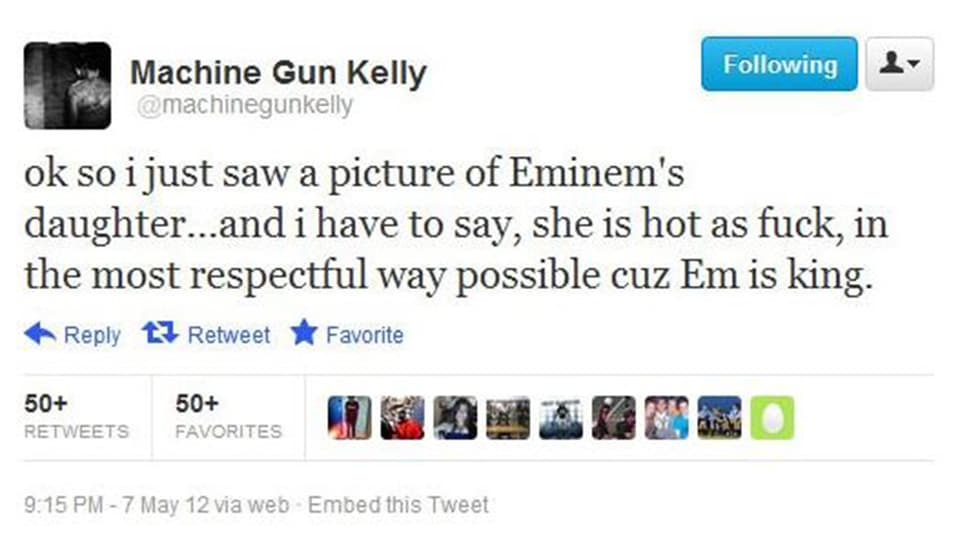 Machine Gun Kellys Tweet von 2012. 