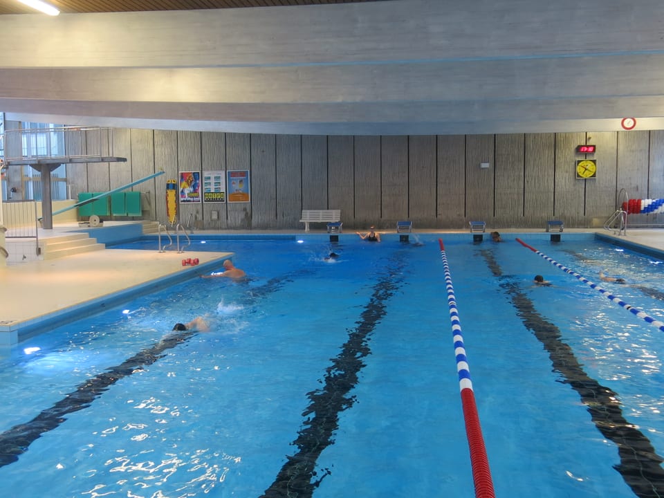 Ein Schwimmbecken mit einigen Schwimmern.