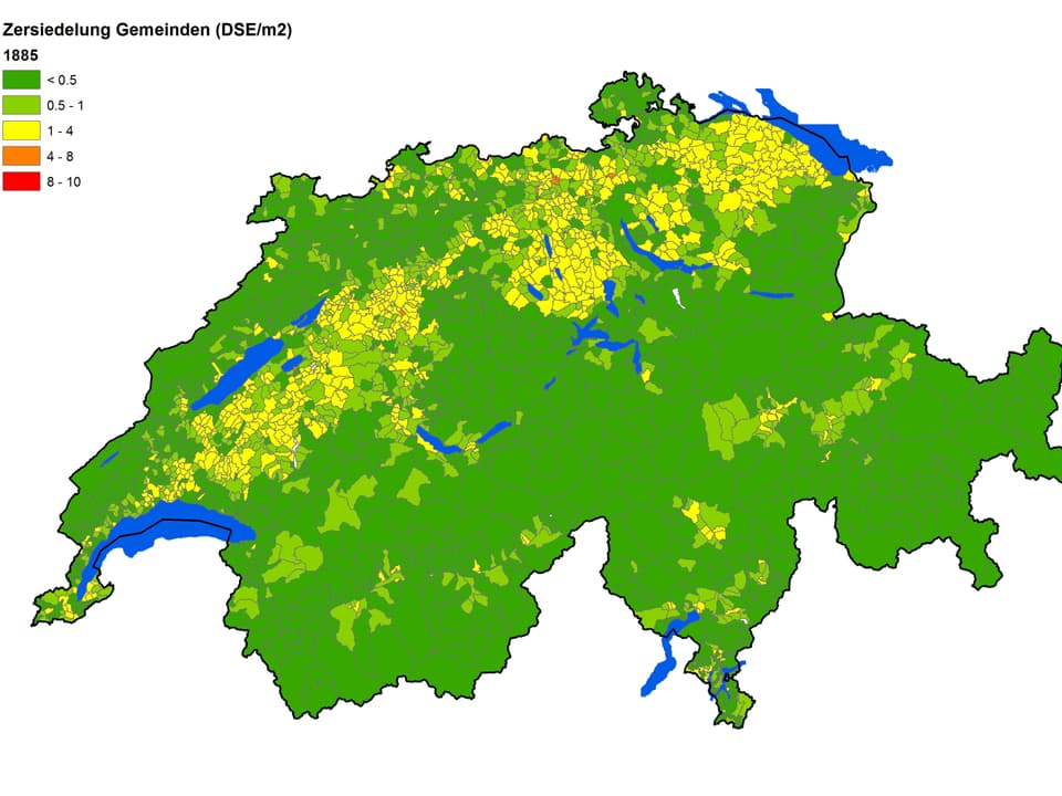 Schweizer Karte mit eingefärbten Gemeinden