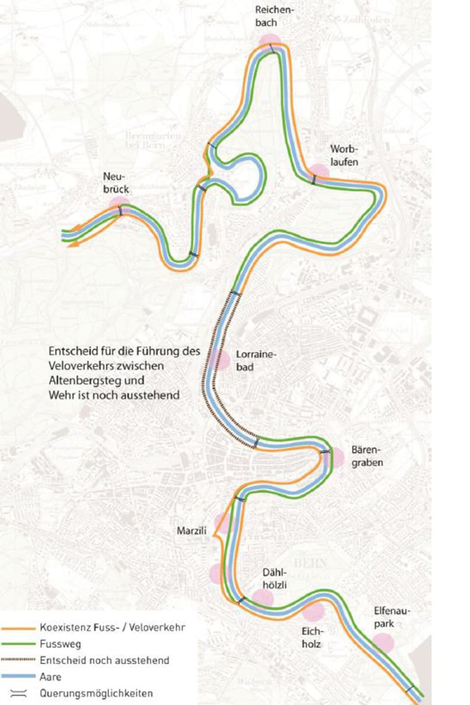 Der Plan zeigt das ganze komplette «Aareschlaufen»-Projekt.