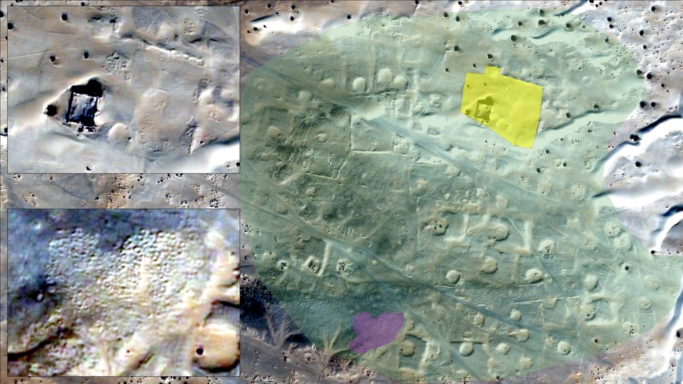 Satellitenbild mit verschiedenen Einfärbungen. 