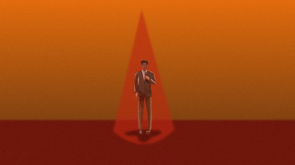 Illustration von einem Mann einsam im Scheinwerferlicht.