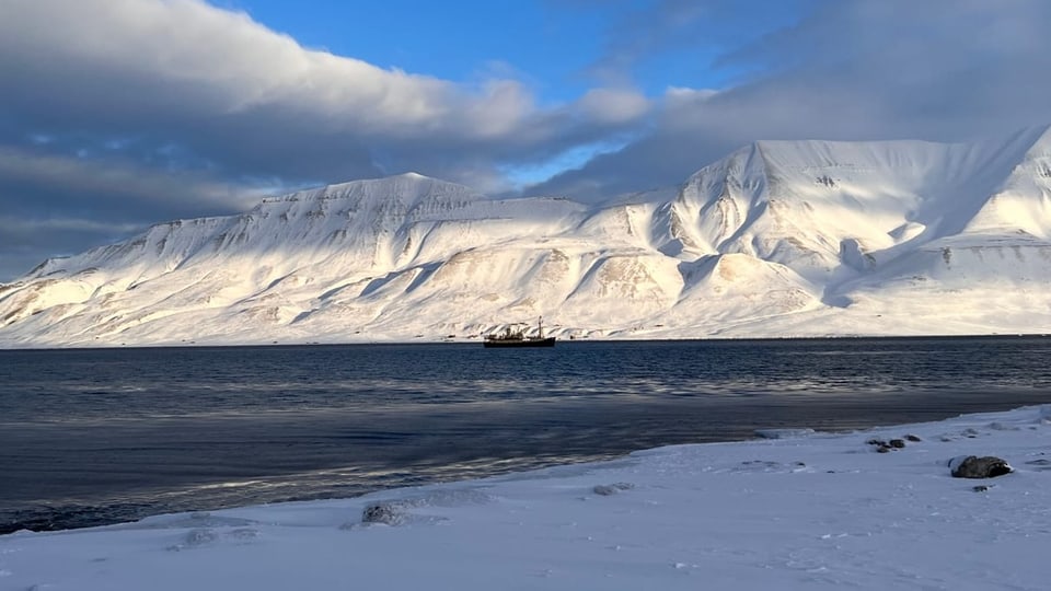 Sicht auf das offene Mehr mit einem Schiff in der Distanz. 