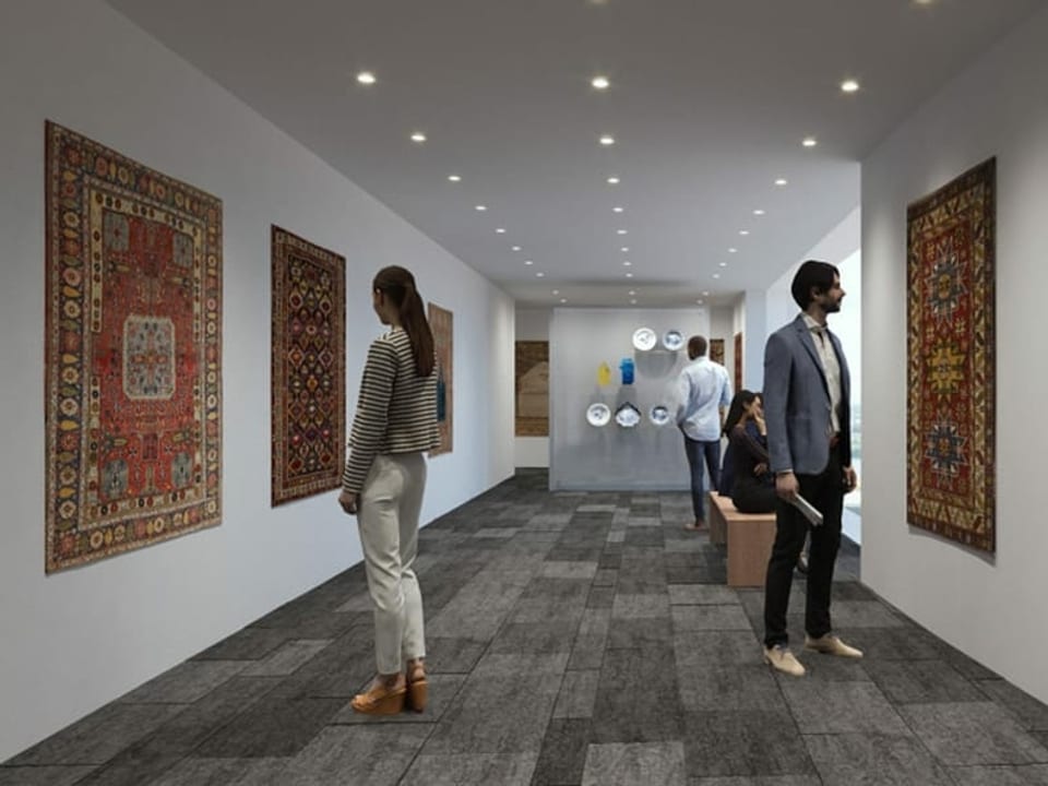 Visualisierung: Museum mit Teppichen an den Wänden.