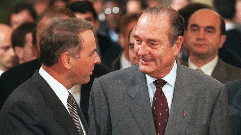 Adolf Ogi und Jacques Chirac 1998 beim französischen Staatsbesuch in der Schweiz.