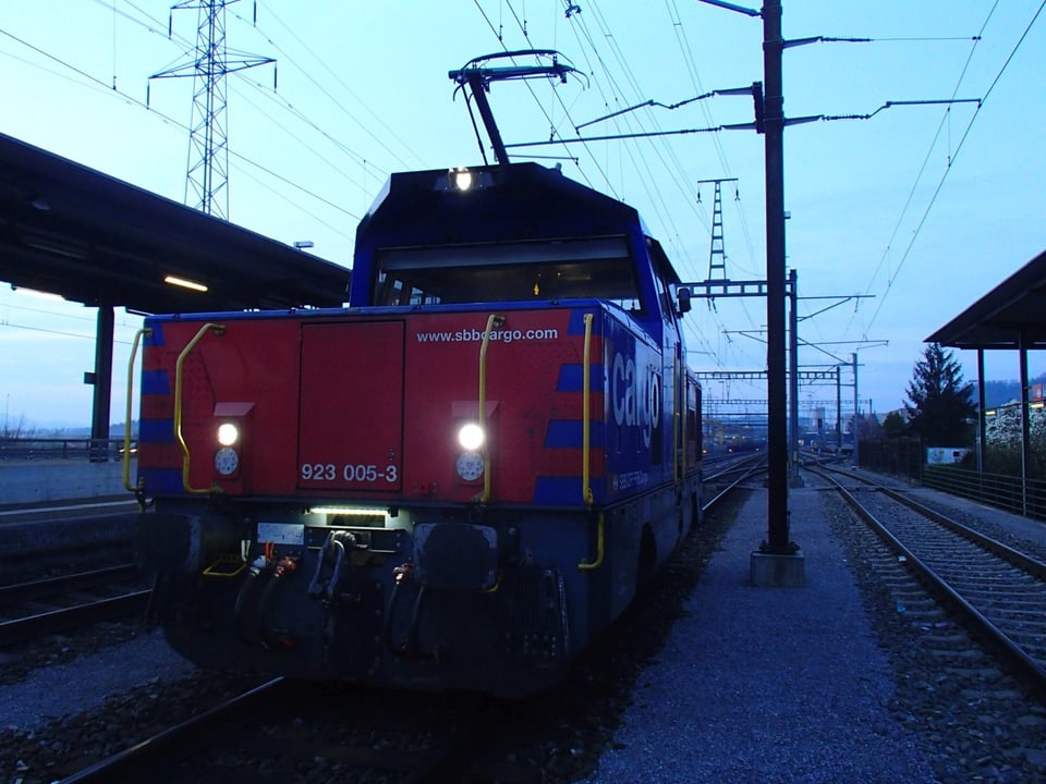 Eine Güterlokomotive auf den Gleisen.