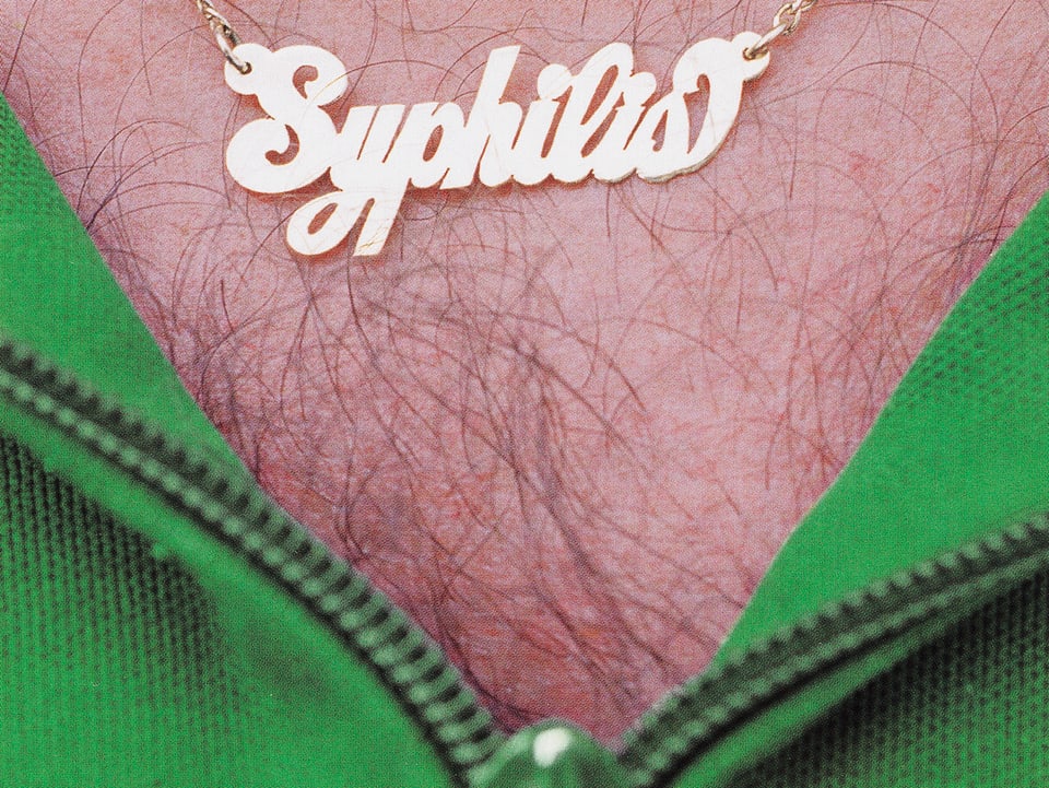 Männerbrust mit Schriftzug «Syphilis»