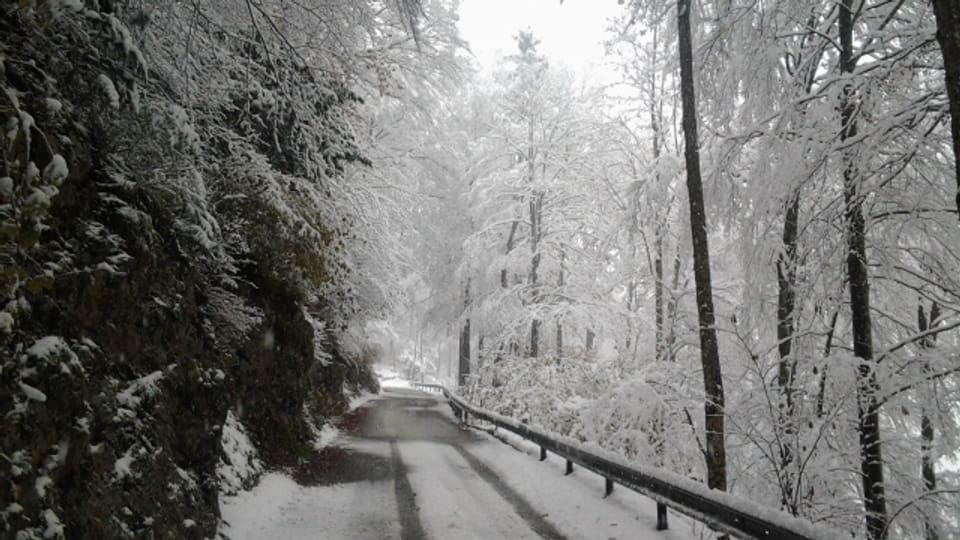 Verschneite Strasse am 5. November am Scheltenpass.
