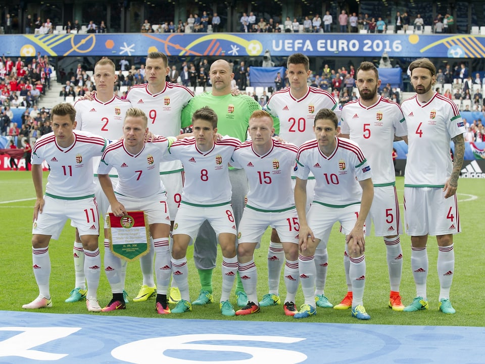 Die ungarische Nationalelf posiert vor einem EM-Spiel 2016.