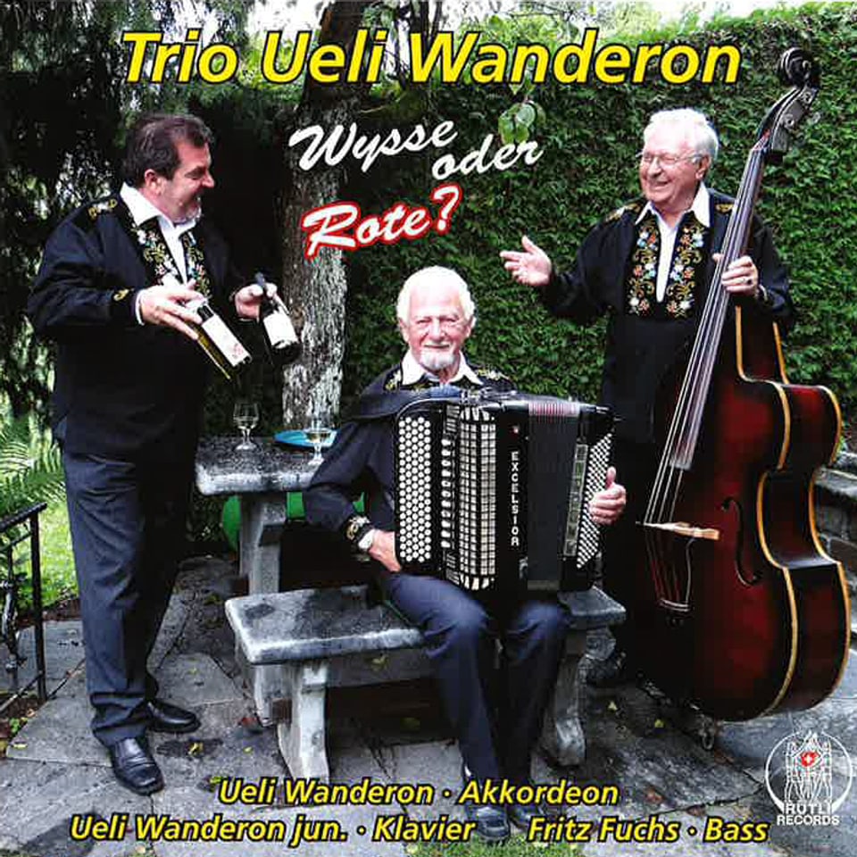 Ueli Walderon am Akkordeon, Ueli Wanderon jun. am Klavier und Fritz Fuchs am Bass bilden das Trio Ueli Walderon. Die drei sind auf dem Cover zur aktuellen CD «Wysse oder Rote?»  abgebildet.