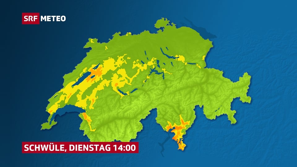 Schweizer Karte der Schwüle für Dienstag