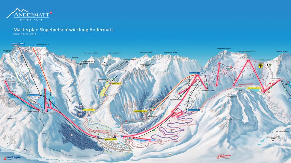 Plan zum Projekt Skiarena Andermatt-Sedrun.