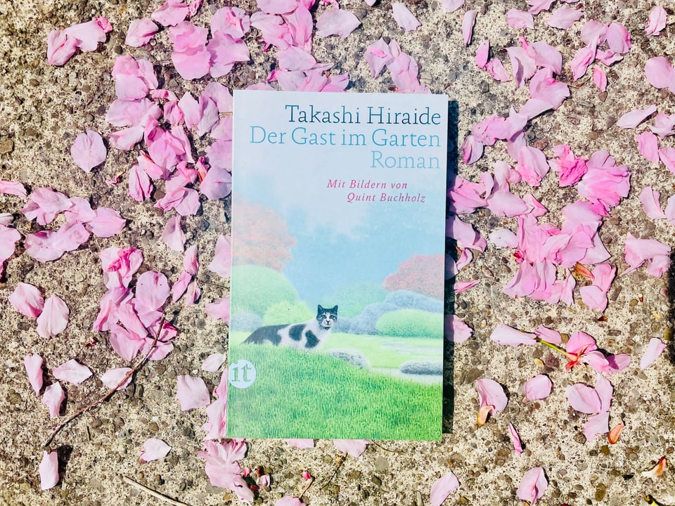 Buchtipp Nummer 5 Der Roman «Saturo und das Geheimnis des Glücks» von Hiro Arikawa liegt auf Kirschblüten