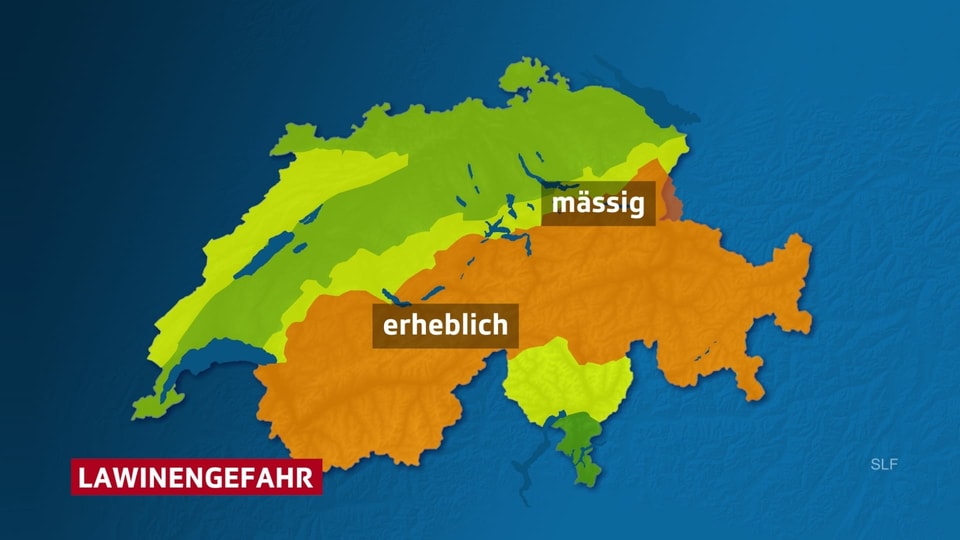 Eine Karte zeigt die Verteilung der Lawinengefahr in der Schweiz.