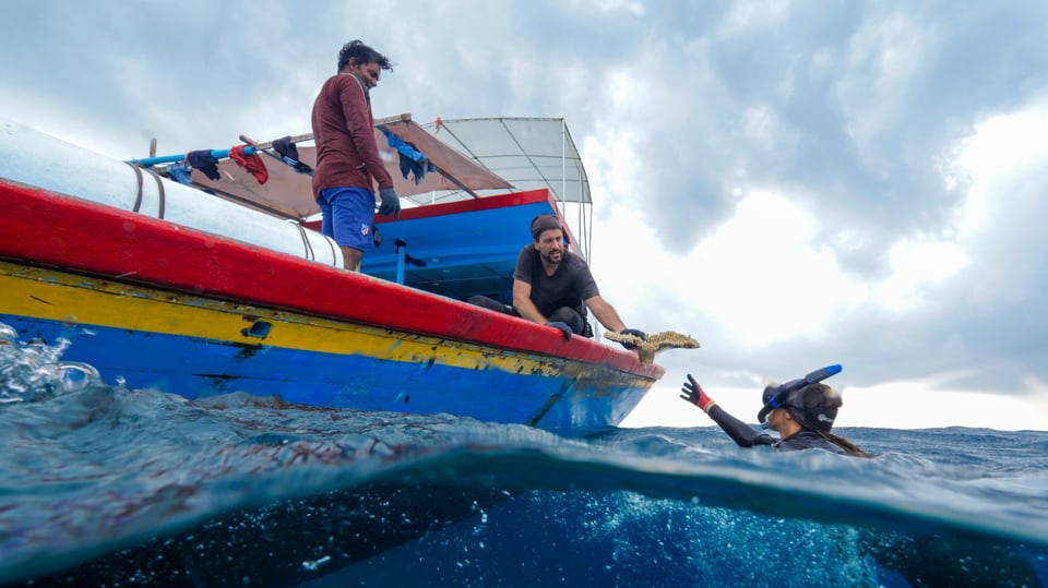 Ahmad Allahgholi und sein Team auf einem Boot. 