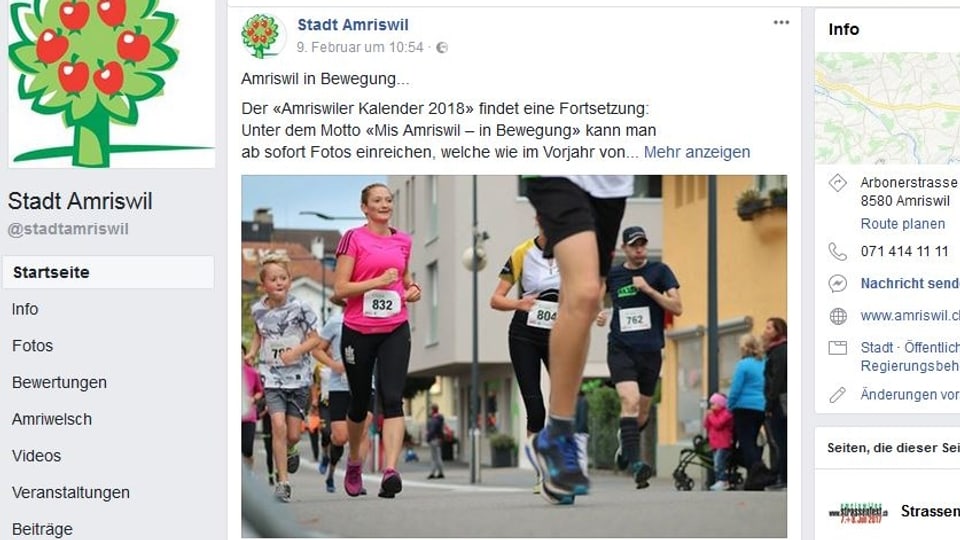 Facebook Auftritt Stadt Amriswil