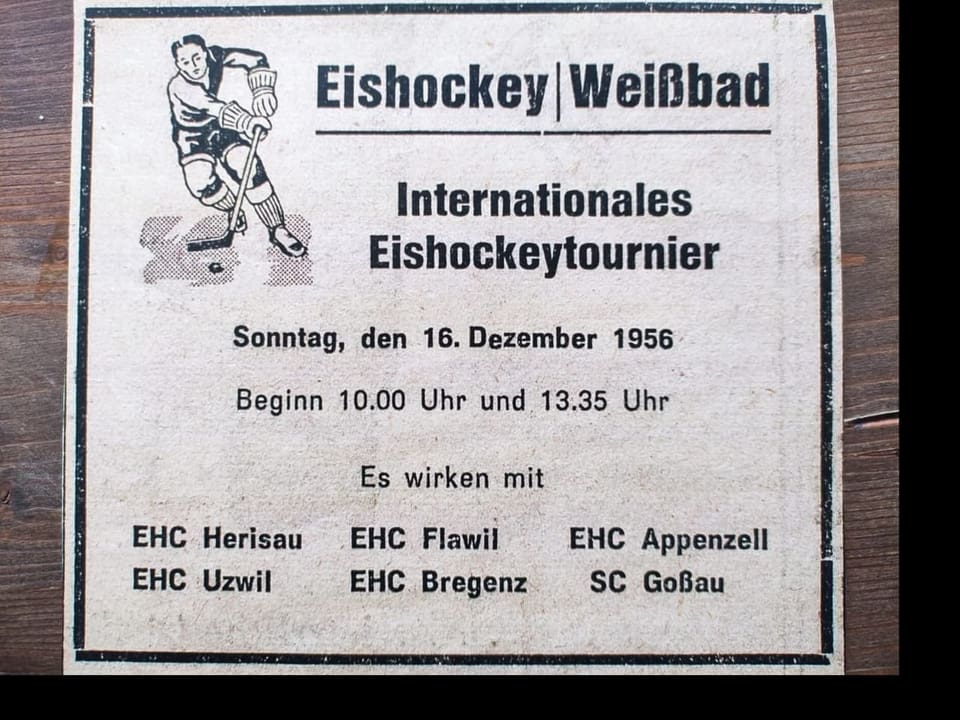 Plakat wirbt für ein Eishockey-Turnier auf der Natureisbahn Glandenstein