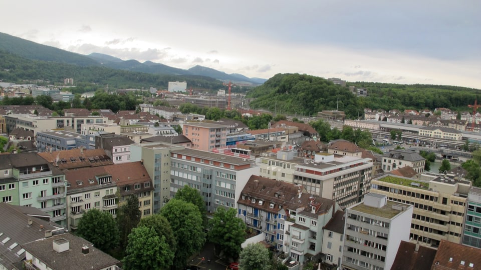Blick vom Oltner Stadthaus auf die Stadt in Richtung Aarau.