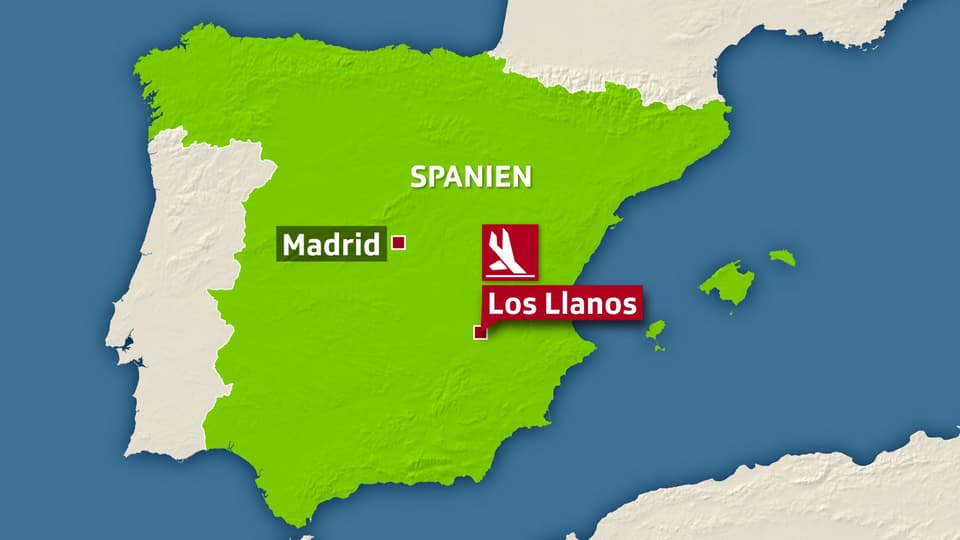 Karte von Spanien mit dem markierten Unfallort Los Llanos